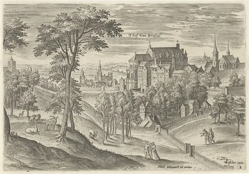 Gezicht op het Hof van Brussel by Hans Collaert, print, 1530-1580
