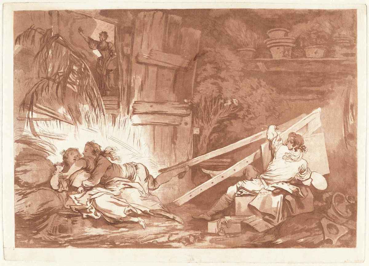 The Tumble by François-Philippe Charpentier; Jean Honoré Fragonard, print, 1766