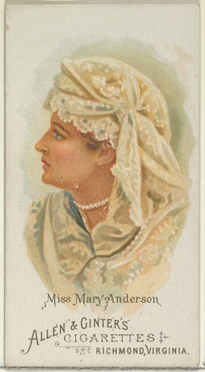 Miss Mary Anderson, from World's Beauties, Series 1 (N26) for Allen & Ginter Cigarettes by Allen & Ginter, print, 1888