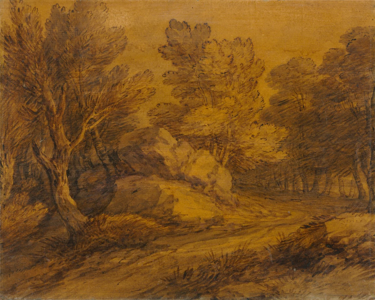Scene with a Road Winding through a Wood by Thomas Gainsborough, drawing, 1765-1775