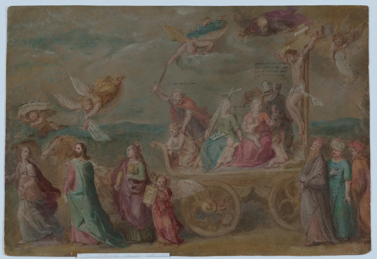 The Triumph of the Word of God, from "Triumph of the Catholic Church" (oil sketch for a painting of the same subject) by Otto van Veen, drawing, 1610-1620