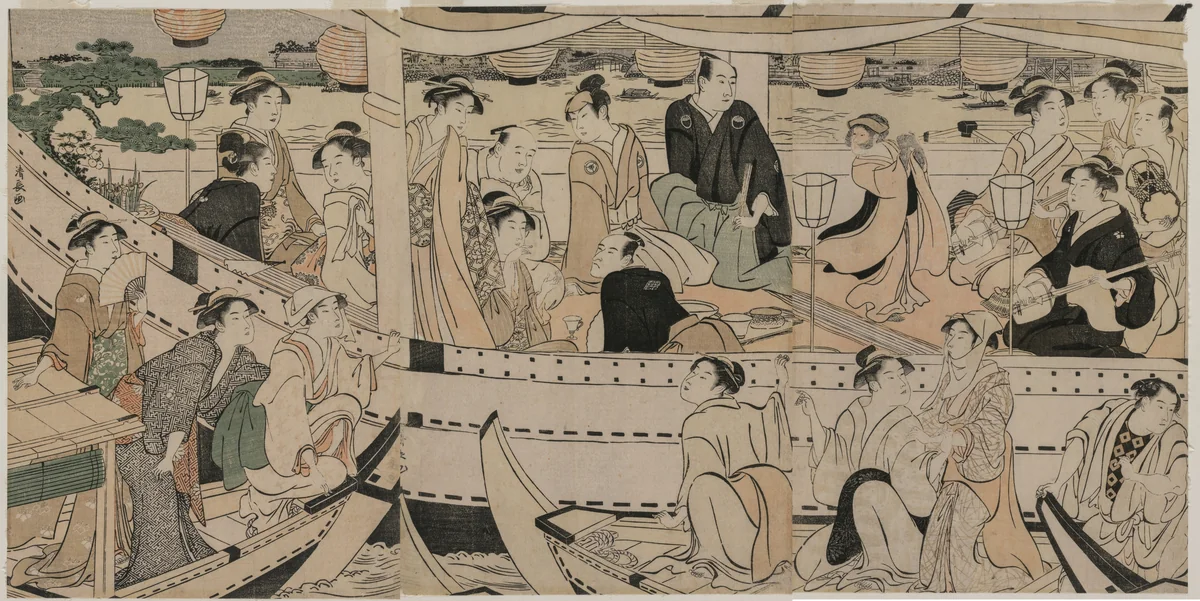 Boating Party on the Sumida River by Torii Kiyonaga (鳥居清長), print, 1789