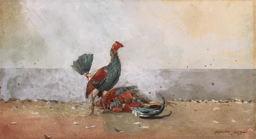 The Cock Fight by Winslow Homer, painting, 1885