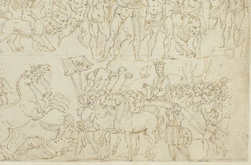 Een fresco en voorstellingen op sarcofagen by anonymous, drawing, 1550-1570