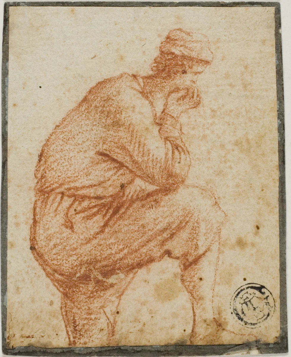 Young Man in Profile with Chin in Hand, Leaning on Raised Knee by Filippo Napoletano, drawing, 1607-1629