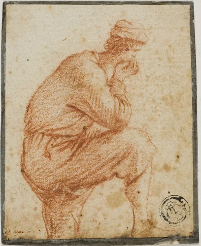 Young Man in Profile with Chin in Hand, Leaning on Raised Knee by Filippo Napoletano, drawing, 1607-1629