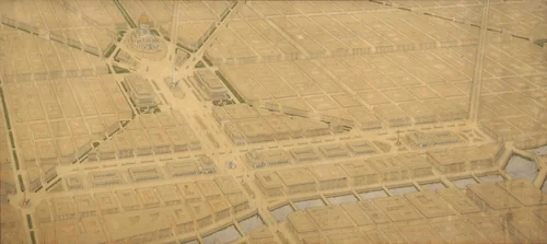 Plate 122 from The Plan of Chicago, 1909: Chicago. Railway Station Scheme West of the River Between Canal and Clinton Streets, Showing the Relation With the Civic Center. by Daniel Hudson Burnham, drawing, 1905