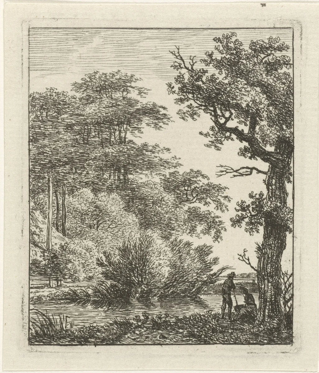 Twee personen aan een beek by Hermanus Fock, print, 1781-1822