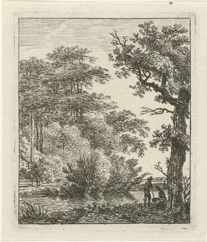 Twee personen aan een beek by Hermanus Fock, print, 1781-1822