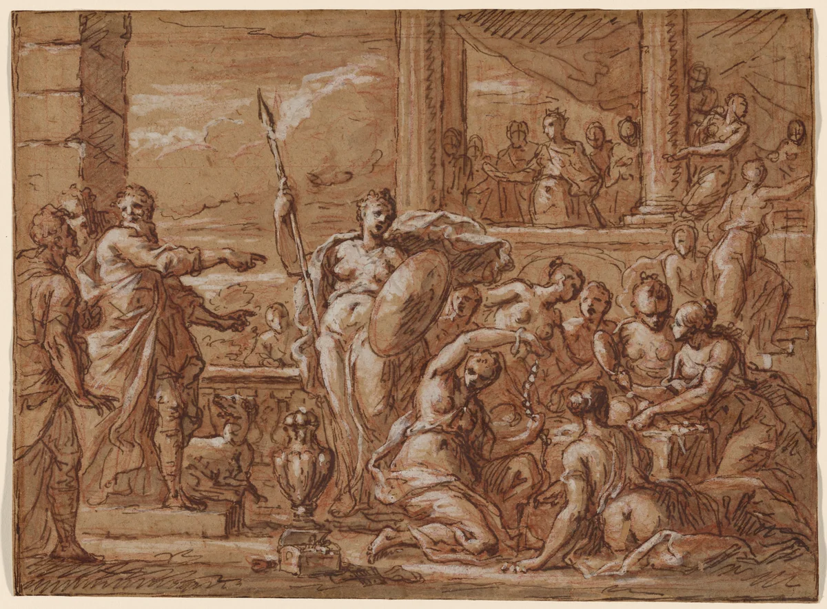 The Discovery of Achilles among the Daughters of Lycomedes by Sir James Thornhill, drawing, 1705-1715