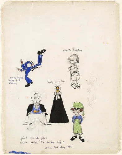 Studies for the comic The Kin-der-Kids by Lyonel Feininger, drawing, 1906