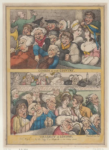 Comedy in the Country, Tragedy in London by Thomas Rowlandson, print, 1807