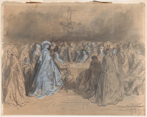 Pauline Viardot Gambling at Baden-Baden by Gustave Doré, drawing, 1862