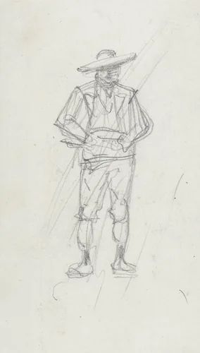 Schets van een staande man met hoed by Maxime François Antoine Lalanne, drawing, 1837-1886