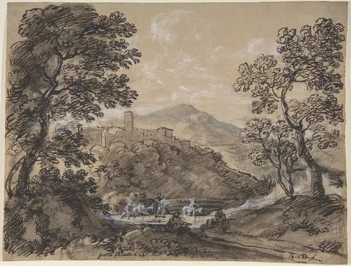 Hilly Landscape with Travellers by Johann Georg von Dillis, drawing, 1775-1841
