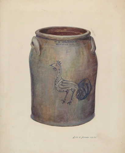 Gray Stoneware Crock by Luella Schroeder, index of american design, 1939
