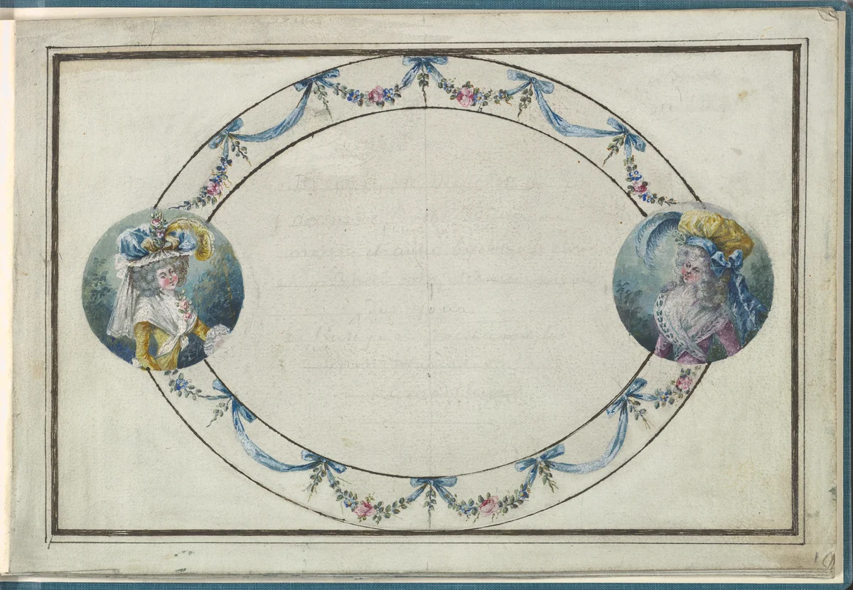 Collection of French Costume Designs or Portrait Types; Title Page by anonymous, drawing, 1785-1790