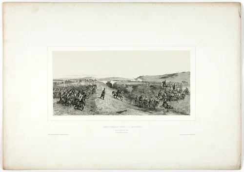 The French Army Arrives at Maglianella, from Souvenirs d’Italie: Expédition de Rome by Denis Auguste Marie Raffet, print, 1850