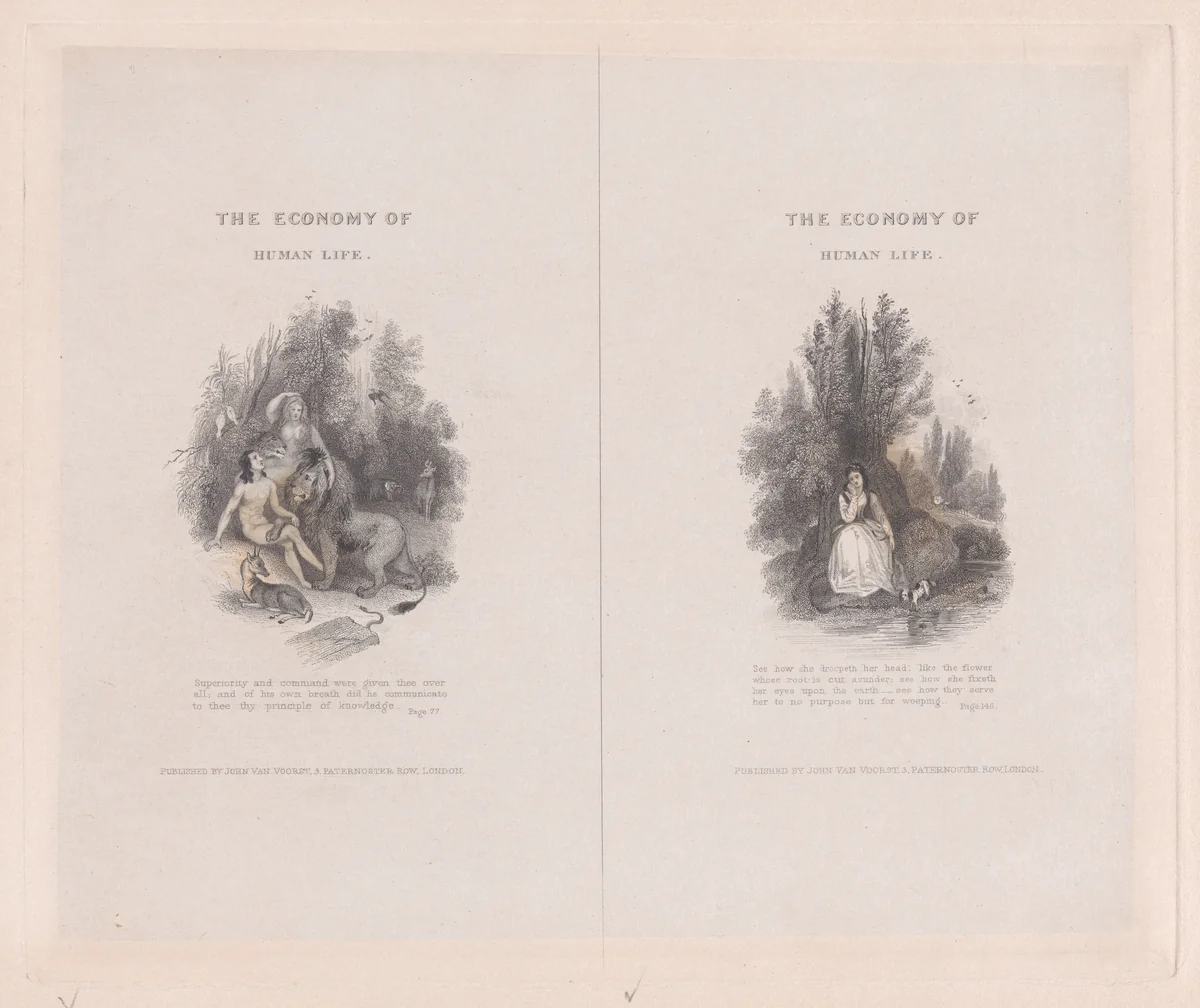 Two illustrations for "The Economy of Human Life" by Frank Howard, print, 1834
