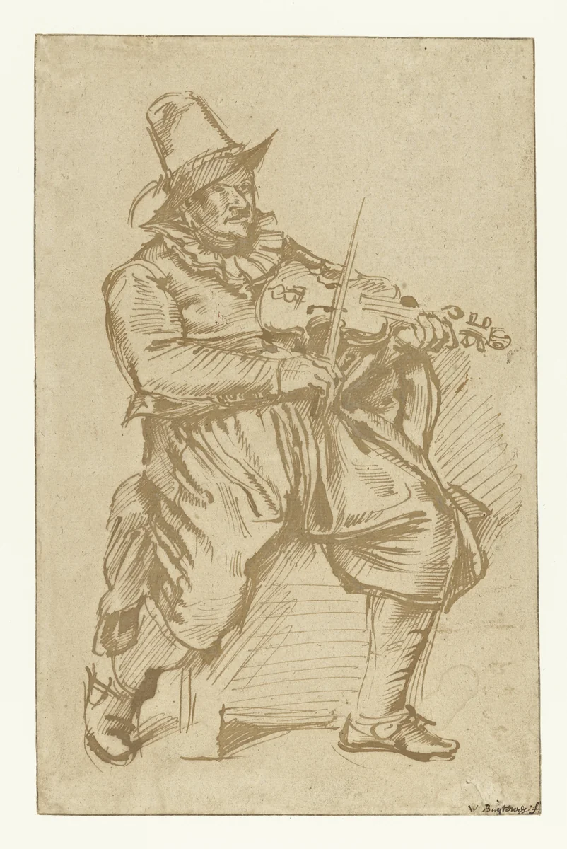 Seated Violin Player by Willem Pietersz Buytewech, drawing, 1620-1624