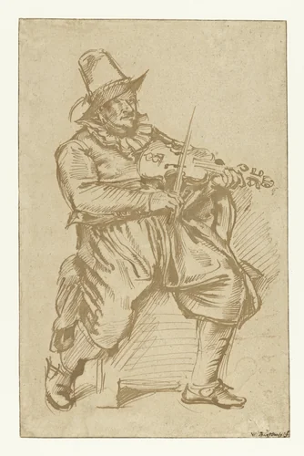 Seated Violin Player by Willem Pietersz Buytewech, drawing, 1620-1624