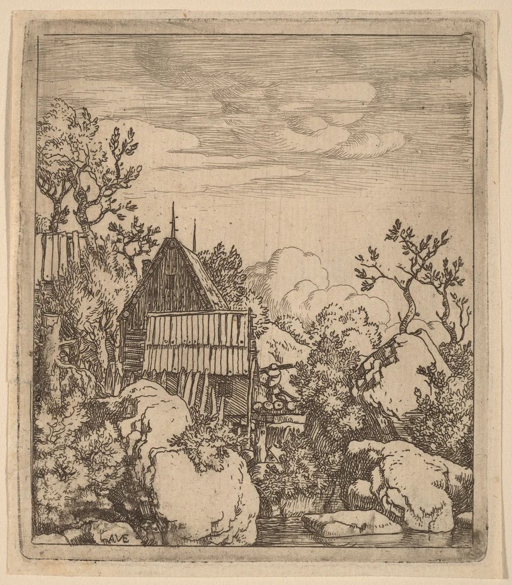 Man on a Small Wooden Bridge by Allart van Everdingen, print, 1645-1656