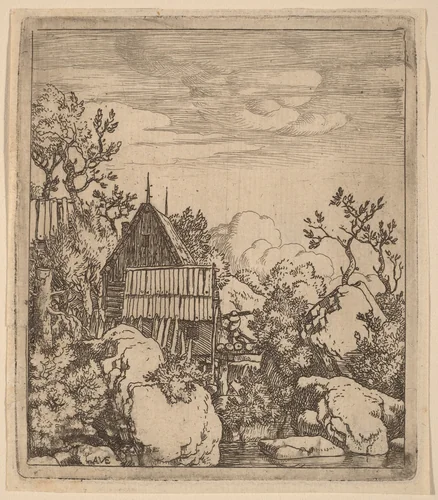 Man on a Small Wooden Bridge by Allart van Everdingen, print, 1645-1656