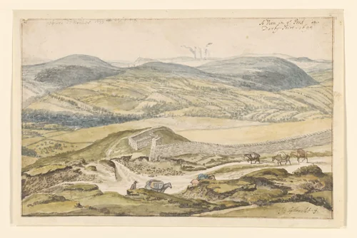 Gezicht op de bergen van High Peak in Derbyshire by Jan Siberechts, drawing, 1699