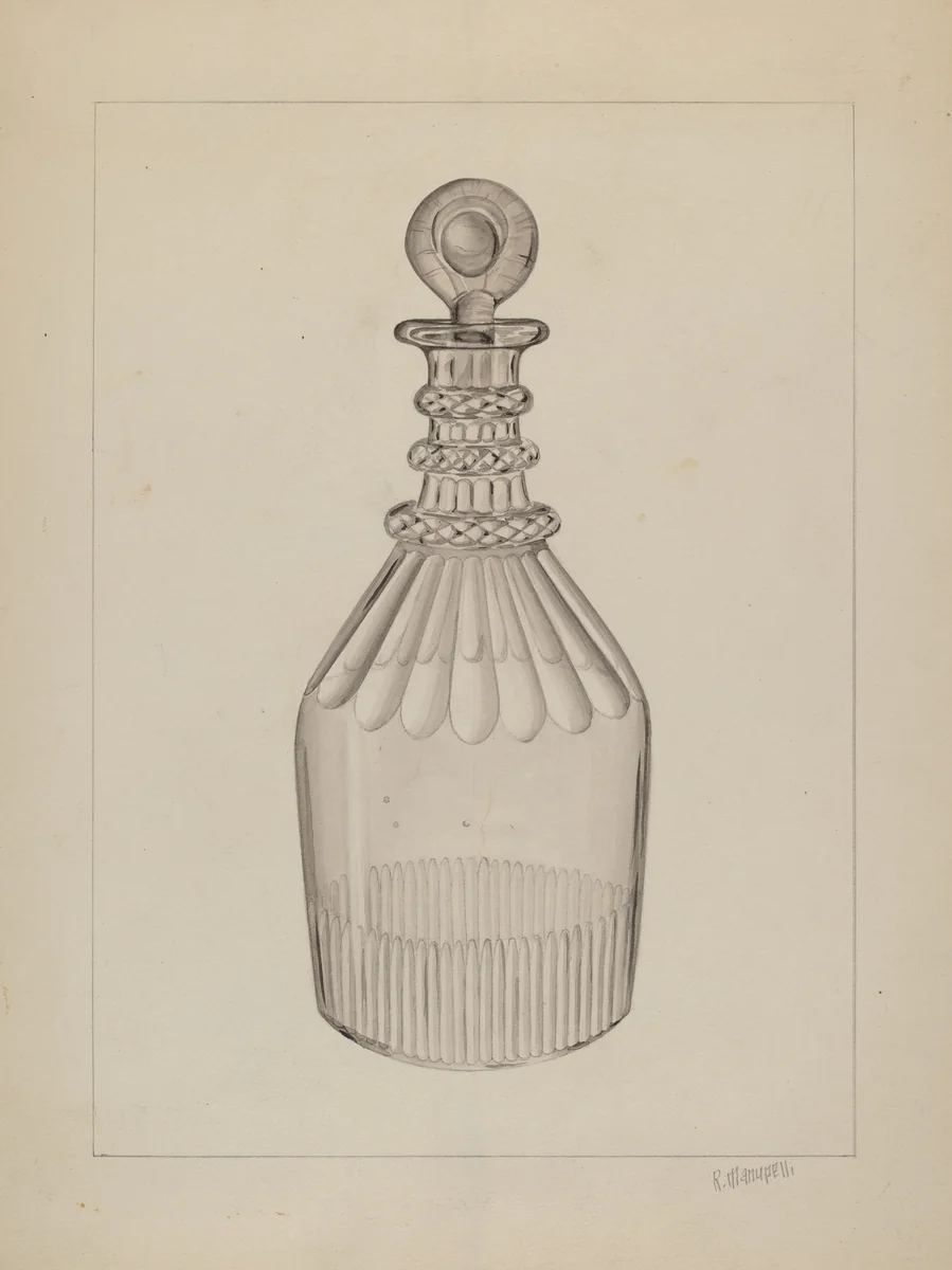 Clear Glass Decanter by Raymond Manupelli, index of american design, 1937