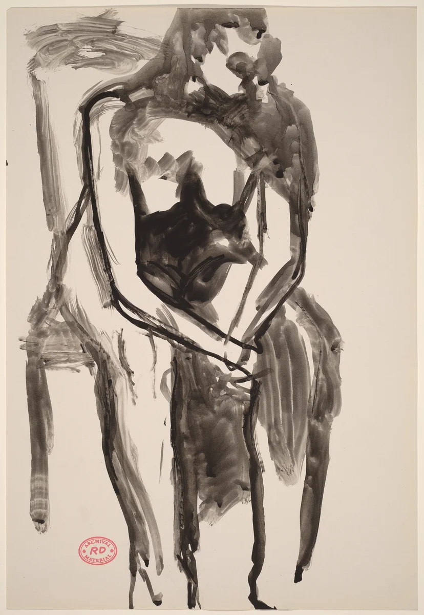 Untitled [seated female nude leaning forward in chair] by Richard Diebenkorn, drawing, 1955-1967