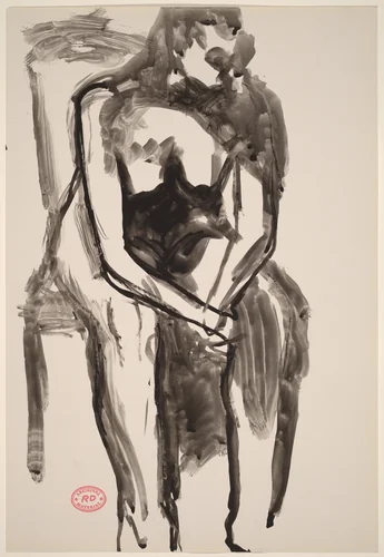 Untitled [seated female nude leaning forward in chair] by Richard Diebenkorn, drawing, 1955-1967