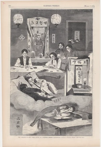 The Chinese in New York – Scene in a Baxter Street Club-House (from "Harper's Weekly," Vol. XVIII) by Winslow Homer, print, 1874