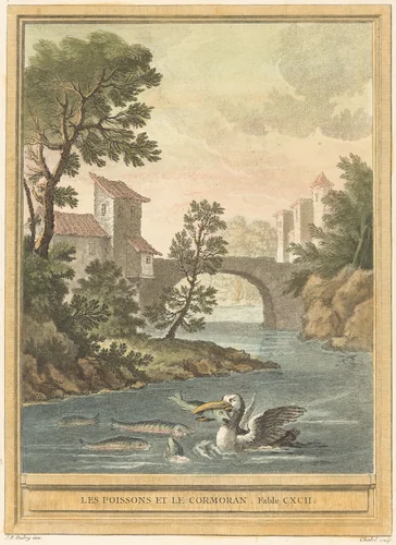 Les poissons et le cormoran (The Fish and theCormorant) by Quentin-Pierre Chedel; Jean-Baptiste Oudry, print, 1759