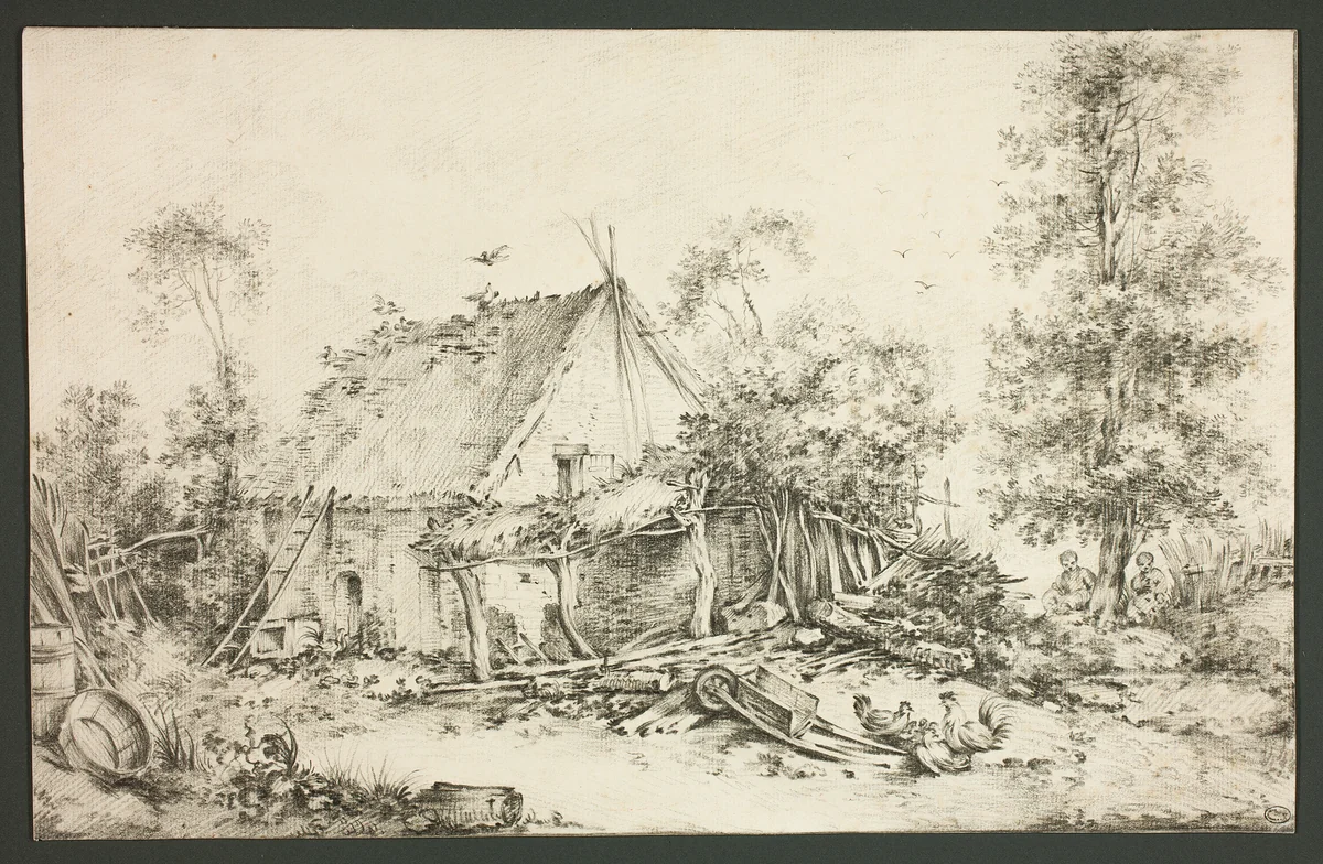 Farm Courtyard by François Boucher, drawing, 1745-1755