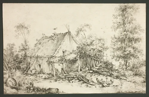 Farm Courtyard by François Boucher, drawing, 1745-1755