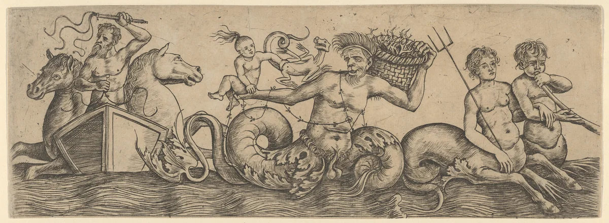 Frieze with Neptune and Tritons by Girolamo Mocetto, print, 1495-1505