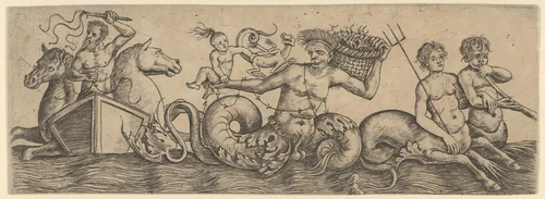 Frieze with Neptune and Tritons by Girolamo Mocetto, print, 1495-1505