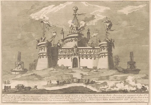 The Seconda Macchina for the Chinea of 1757: The Fortress of Cockaigne by Giuseppe Pozzi, print, 1757
