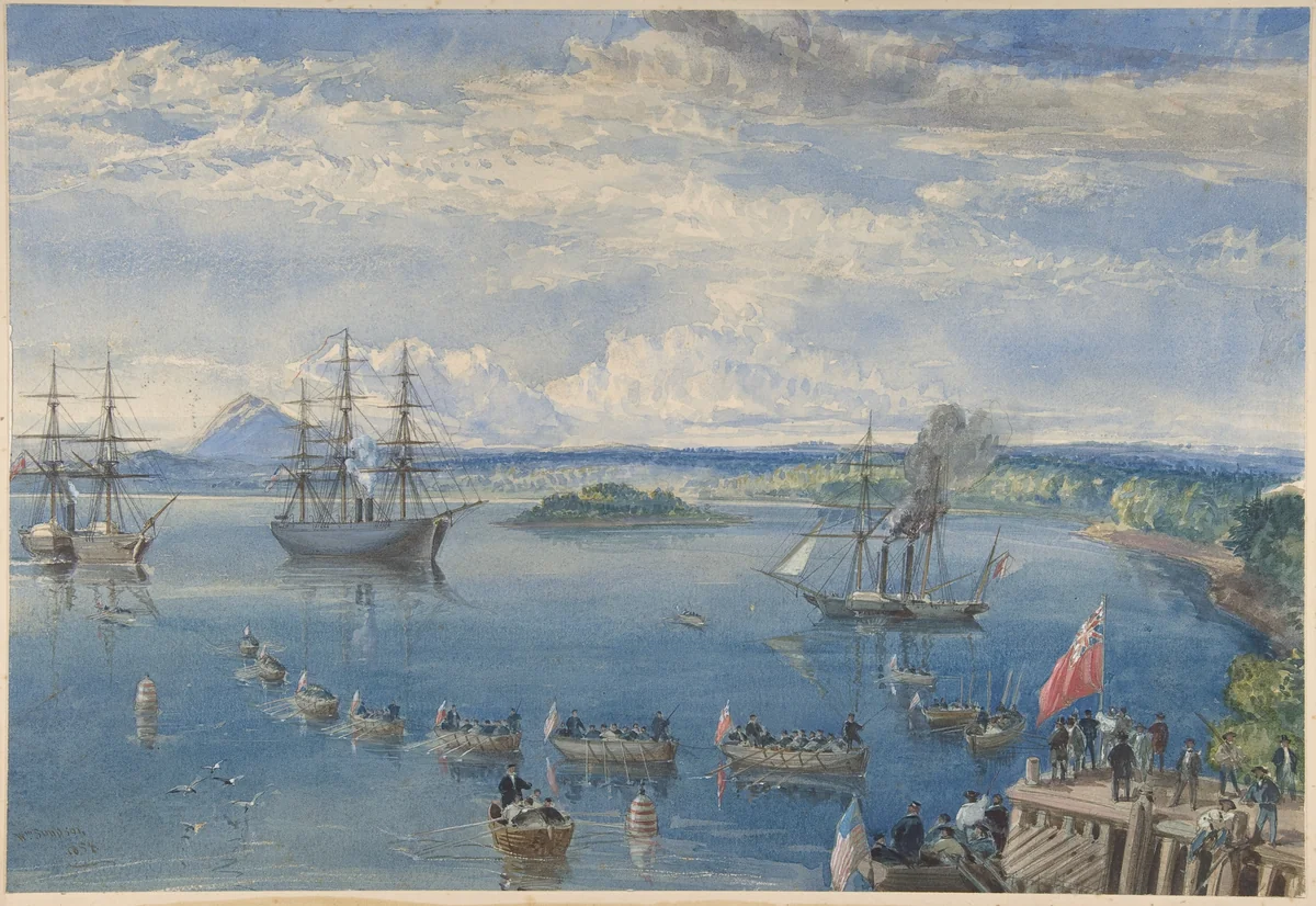 The Cable Fleet Leaving Ireland, July 1858 by Robert Charles Dudley, drawing, 1865-1866