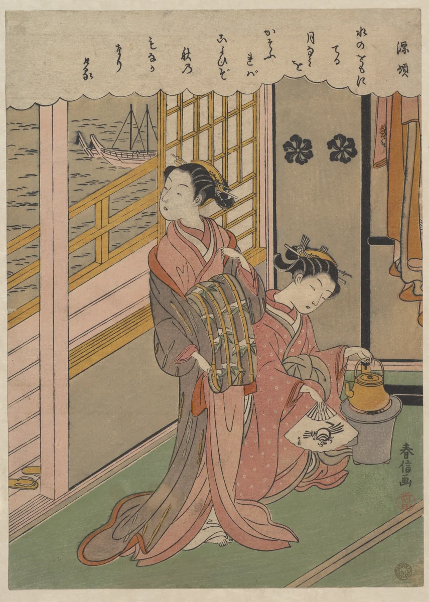 Waves on Moonlight by Suzuki Harunobu (鈴木春信), print, 1758-1778