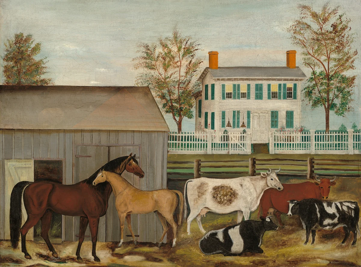 The Barnyard by Amzi Emmons Zeliff, painting, 1850-1899
