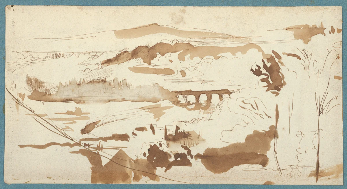 Landscape with an Aqueduct by Eugène Delacroix, drawing, 1822-1832