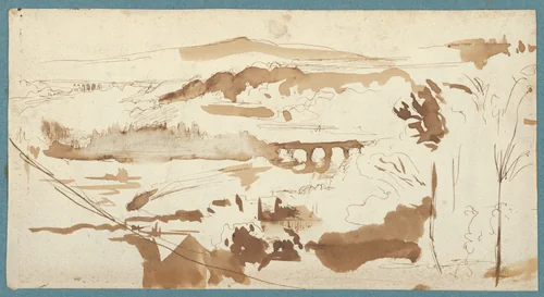 Landscape with an Aqueduct by Eugène Delacroix, drawing, 1822-1832