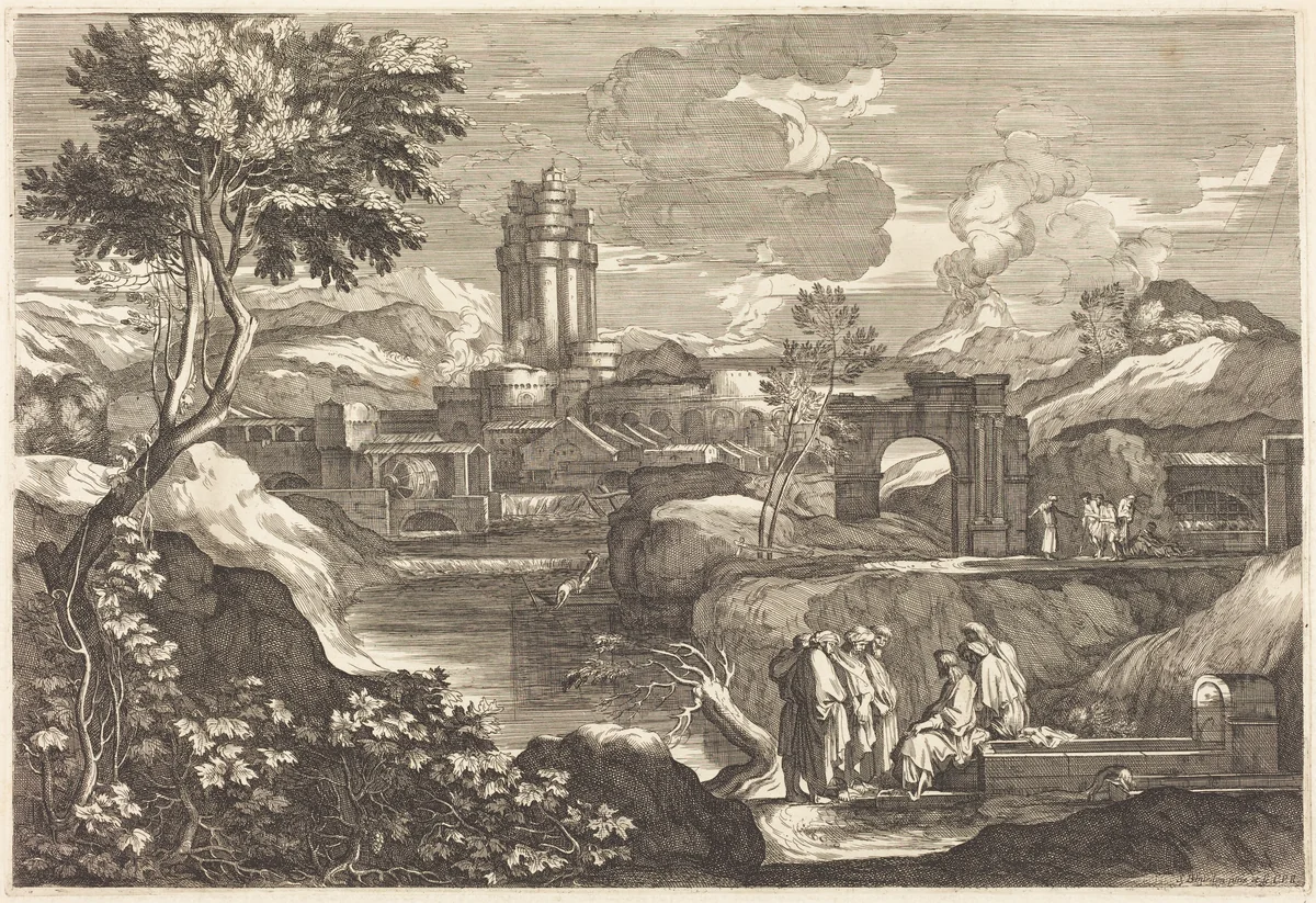 Jesus Telling the Parable of the Father who Sends his Workers to his Vineyard by Sébastien Bourdon, print, 1616-1671