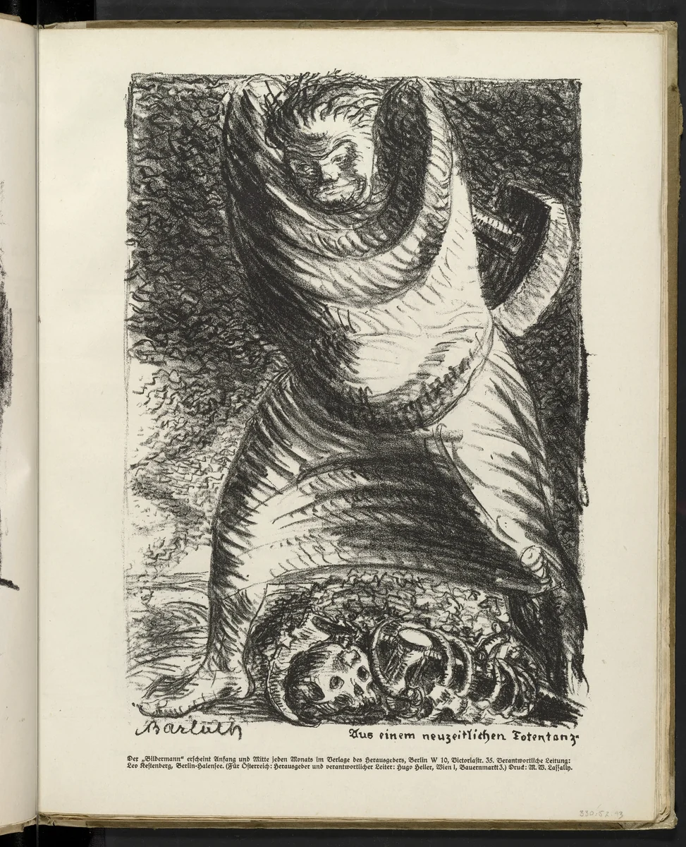 From a Modern Dance of Death (Aus einem neuzeitlichen Totentanz) (plate, folio 23) from the periodical Der Bildermann, vol. 1, no. 11 (Sept 1916) by Ernst Barlach, periodical, 1916