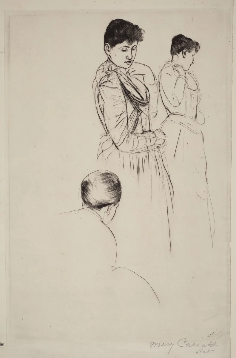The Fitting by Mary Cassatt, print, 1890-1891