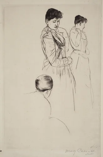 The Fitting by Mary Cassatt, print, 1890-1891