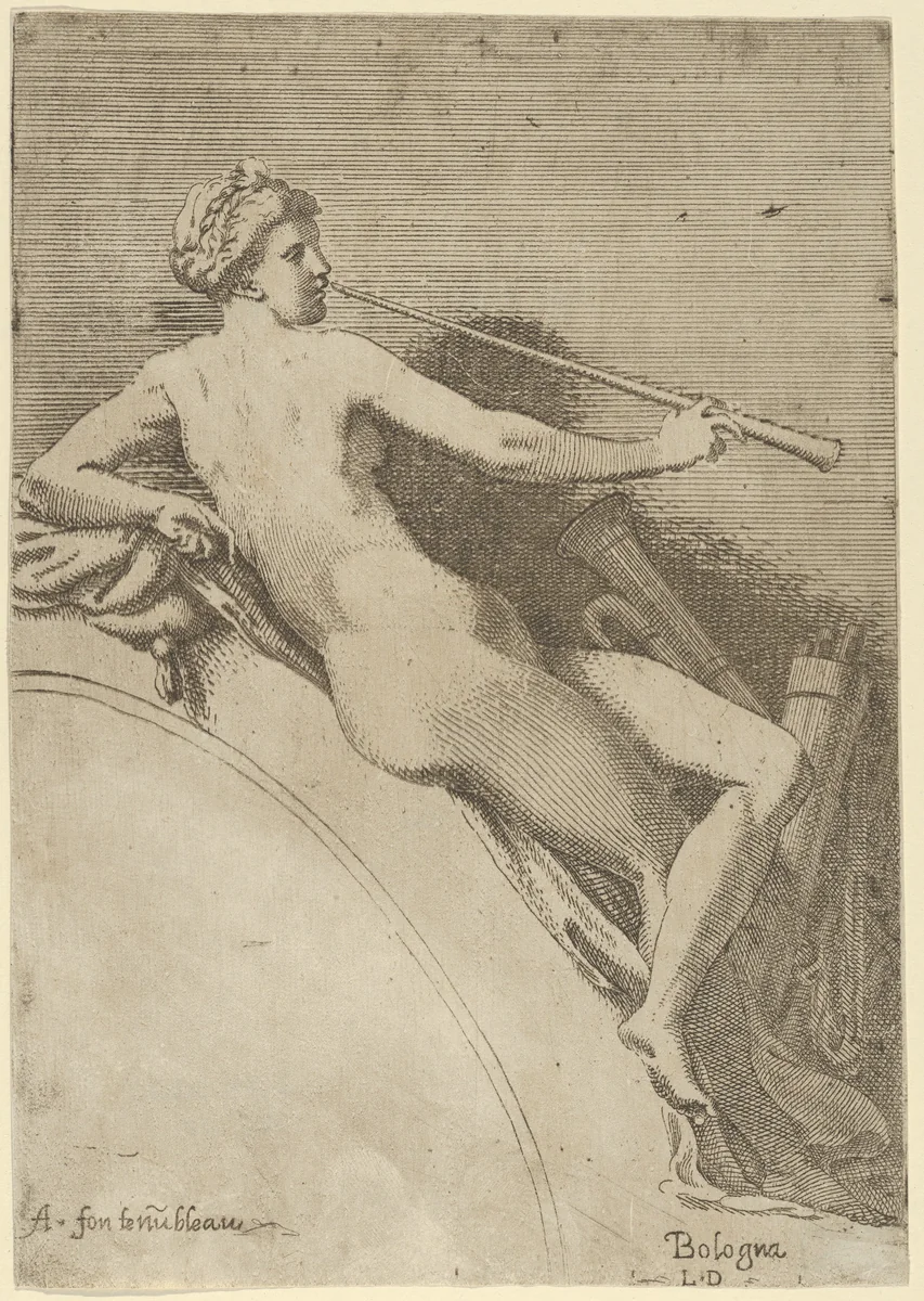 Euterpe, from "Twelve Muses and Goddesses" by Léon Davent, print, 1535-1550
