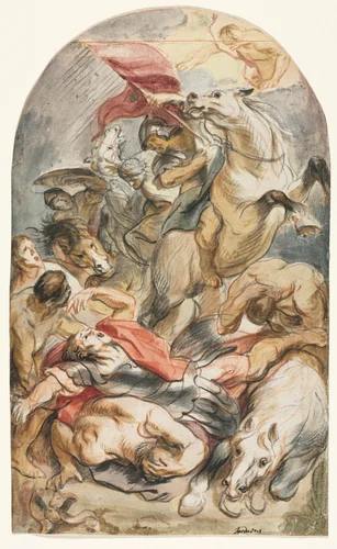 The Conversion of Saul with Horseman and Banner by Jacob Jordaens, drawing, 1640-1651