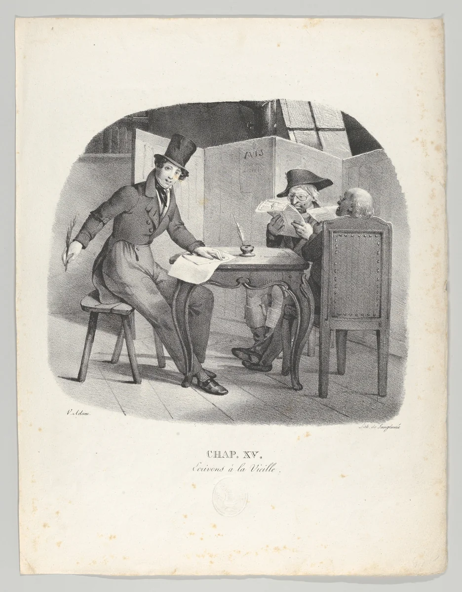 Chap. XV: Ecrivons à la Vielle (Writings for the elderly) by Victor Adam, print, 1824